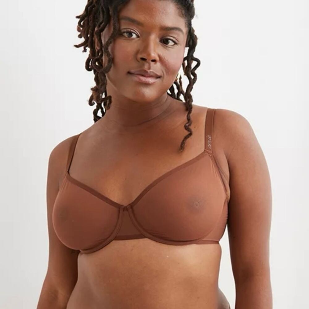 Aerie SMOOTHEZ Mesh Full Coverage Unlined Underwire Bra in Brown Women's 36C $40